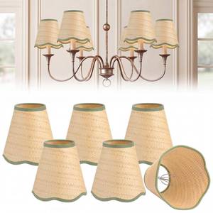 lot 1758 image: Ropoloogy Rattan Lamp Shade Set 6 Pack 3 x 6 x 6 Inch Scalloped Sage Green
