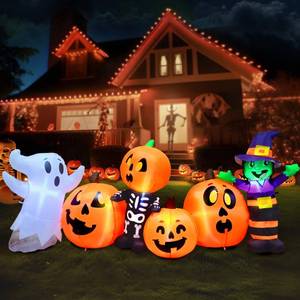 lot 1767 image: Joiedomi 8 Ft Halloween Inflatable Three Characters and Pumpkin Patch with LEDs