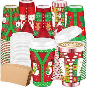 lot 1780 image: Maxcheck Christmas Disposable Coffee Cups 16 oz 90 Pack with Lids and Sleeves