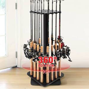 lot 1790 image: Ghosthorn Rotating Wood Fishing Rod Holder Floor Rack 16 Rod Black