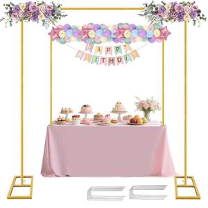 lot 1814 image: JEBUTU Square Backdrop Stand Wedding Arch Adjustable Gold Metal