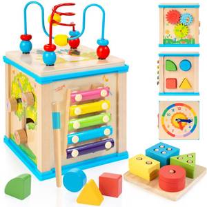 lot 1827 image: WOODMAM Wooden 7-in-1 Activity Cube Montessori Toy Ages 1-2