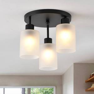 lot 1831 image: 3-Light Black Matte Semi Flush Ceiling Light, Frosted Glass Shades