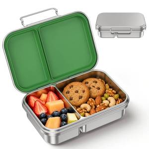 lot 2268 image: CMKPL Stainless Steel Bento Lunch Box For Kids 2 Compartment Green