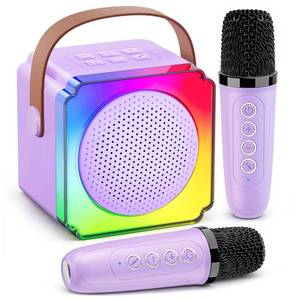 lot 2271 image: ECOLUH Mini Karaoke Machine with 2 Wireless Microphones, Bluetooth 5.3, Purple