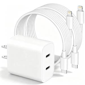 lot 2274 image: SpeedScope Dual Port USB-C iPhone Fast Charger with 2-Pack Lightning Cable