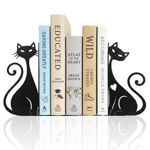 lot 2275 image: ENCIMART Atomic Cat Bookends Black Metal Set of 2