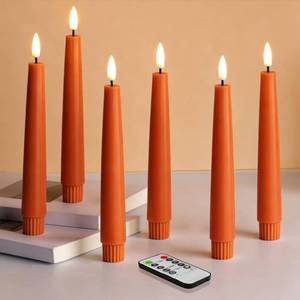 lot 2276 image: Eywamage Short Burnt Orange Fall LED Taper Candles with Remote Set of 6