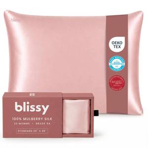lot 2290 image: Blissy Silk Pillowcase 100% Mulberry Silk 22 Momme Regular Queen King Pink  Retail $109.85