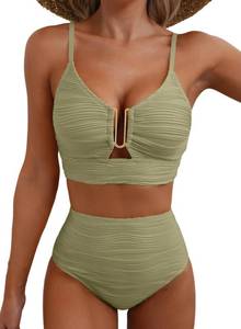 lot 2293 image: Herseas Womens 2 Piece High Waisted U Wire Swimsuit Dusty Green Size M