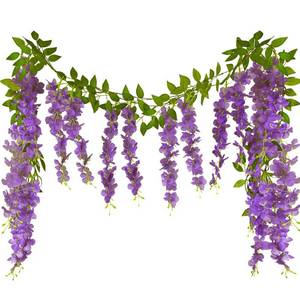 lot 2312 image: CISDUEO Artificial Wisteria Hanging Flower Vines 2 Pcs 7.2 Ft Purple