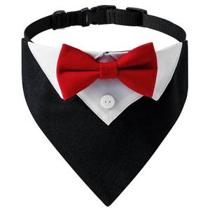 lot 2342 image: Tuxedo Dog Collar with Bow Tie, Adjustable Buckle, Red, Large