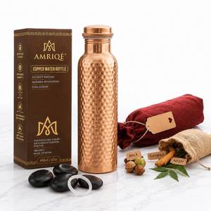 lot 7463 image: AMRIQE100% Pure Copper Water Bottle 950 ml (32 oz) Hand Hammered