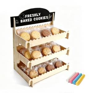 lot 7476 image: TEMPSPACE Wooden Cookie Display Stand 3-Tier with Chalkboard Sign