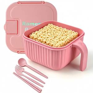 lot 7479 image: Zdesign Ramen Bowl Set Microwave Ramen Cooker 45 oz Pink