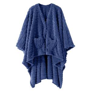 lot 7489 image: Mowkim Wearable Blanket Sherpa Fleece Shawl Dusty Blue 58 x 64