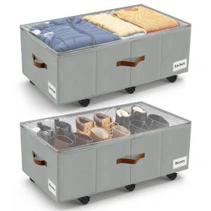 lot 7496 image: VatFott Under Bed Storage with Wheels, 22.5 Gallon Foldable Organizer
