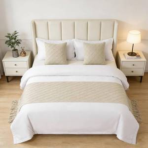 lot 7506 image: Knit Bed Runner King Size 102 x 24 Inch Tassel 1 Piece