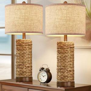 lot 7517 image: BOWOBO Rattan Table Lamps Set of 2 27.5 Inch Hand-Woven with Linen Shade  Retail $109.99