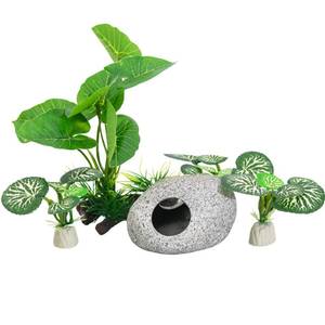 lot 8368 image: Vtapliea Aquarium Stone Cave and Artificial Plants Set 6.6 Inch Plastic