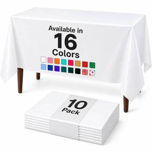 lot 8397 image: Auros 10-Pack White Plastic Tablecloths 54x108 Fits 6-8 FT Rectangle Tables