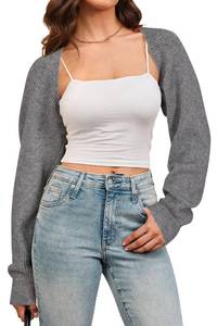 lot 8419 image: Arach&Cloz Womens Wool Blend Cropped Bolero Shrug Cardigan Grey Size M