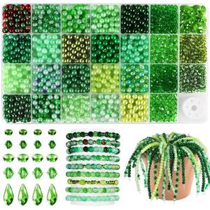 lot 8428 image: Funtopia 1600 Pcs Green Glass Beads Set, 0.24 in Round