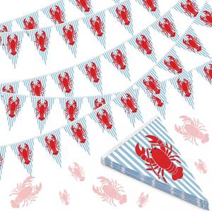 lot 8430 image: Boao Crawfish Lobster Party Pennant Banner 5 Pcs 49ft Blue White Stripe