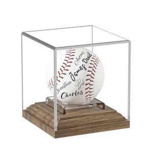 lot 8438 image: Hikinlichi Baseball Display Case Walnut Wood Base Acrylic Cube Ball Holder