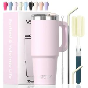 lot 8442 image: WATERSY 30 oz Insulated Stainless Steel Tumbler with Lid and Straw, Rose Quartz