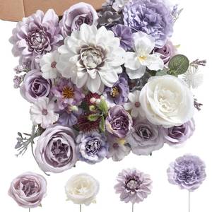 lot 8443 image: Serra Flora Purple Artificial Flower Combo 25 Pcs Silk Roses and Dahlias