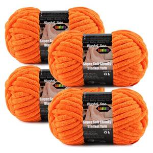 lot 8455 image: Lpalats Chenille Chunky Yarn Tangerine 4 Pack 14oz 152 Yards