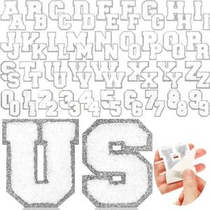 lot 8456 image: Jutom Chenille Iron On Letter and Number Patches 72 Pcs White