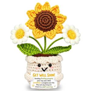 lot 8460 image: Handmade Crochet Sunflower Flower Pot With Get Well Card