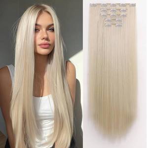 lot 8469 image: StrRid Clip-In Hair Extensions 26 Inch Platinum Blonde Straight 5-Piece