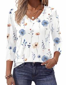 lot 8483 image: Zeagoo Womens V Neck 34 Sleeve Blouse Top, Med