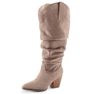 lot 9089 image: mysoft Womens Wide Calf Slouchy Knee High Cowboy Boots Pointed Toe Heel