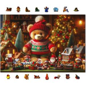 lot 9093 image: WOODEN.CITY Wooden Christmas Puzzle 1000 Piece - Xmas Teddy Bear - with 100 Unique Holiday Themed Figurine Pieces �� Made in the EU �� Perfect for Family Fun and Holiday D�cor