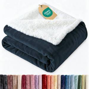 lot 9095 image: Sherpa Fleece Blanket Throw Size - Reversible Blanket - Navy, 50 x 60