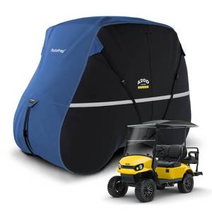 lot 9110 image: Rosefray Golf Cart Cover �� Heavy-Duty 420D Oxford Fabric, Waterproof & Windproof Design �� Fits Club Car, EZGO, Yamaha 222442 Passenger Carts (BlackBlue, Fit for 224 Passenger Cart -L)