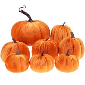 lot 9142 image: Gresorth 8 Pcs Fake Orange Velvet Pumpkins Artificial Pumpkin Decoration