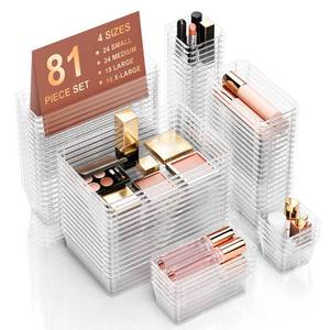 lot 9145 image: 81 PCS Clear Plastic Drawer Organizer Set 4 Sizes Desk Divider Storage Bin