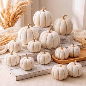 lot 9146 image: Amyhill 12 Pcs White and Gold Artificial Velvet Pumpkins Fall Decor, 2 Size