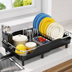 lot 9171 image: Urackify Expandable Dish Drying Rack for Kitchen Counter, 16.2-23.7, Black