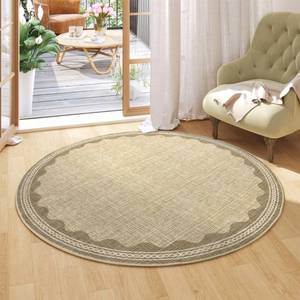 lot 9192 image: GarveeHome Scalloped Jute Print 4 ft Round Rug Washable Non-Slip Soft Ultra-Thin Small Circle Modern Cottage Core Solid Tan Carpet for Entryway Kitchen Bedroom Nursery Dining Room Tan