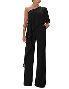 lot 10101 image: YMDUCH Womens Dressy One Shoulder Short Sleeve Long Pants Jumpsuit Black, Size S
