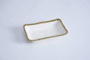 lot 10136 image: Pampa Bay Rectangular Dish, 7-inch Length, Porcelain, White and Gold