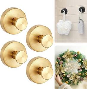 lot 10156 image: Suction Cup Hooks for Wreaths on Glass, 2025 New Model No-Drill Suction Cup Hooks, Wreath Hangers for Front Doors, Metal Towel Hooks for Showers Bathrooms Mirrors (4, Gold)