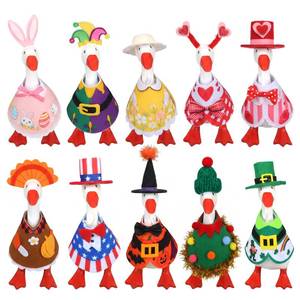 lot 10161 image: 10 Set 7in Felt Desk Goose Outfits for Halloween, Thanksgiving, Christmas, Valentine, Mini Seasonal Costumes for Magnetic Geese & Duck Statue, All-Year Holiday Decor Gifts for Classroom Office