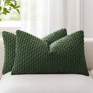 lot 10168 image: Kevin Textile Soft Corduroy 12x20 Lumbar Pillow Covers 2 Pack, Dark Green